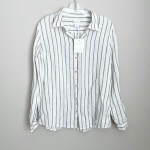 Sigrid Olsen Size L Striped Long Sleeve Button 100% Linen Shirt Top NEW NWT